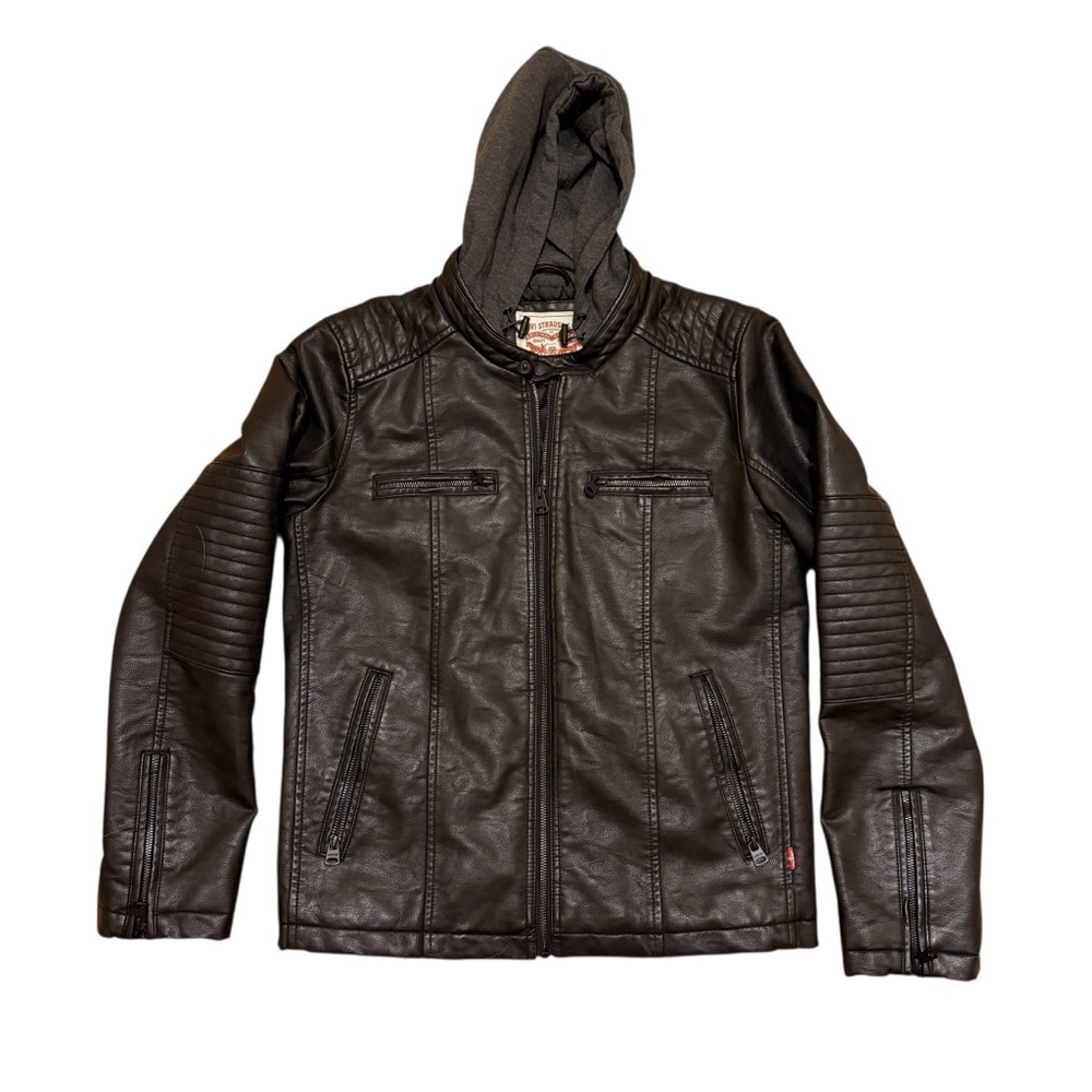 Levi Strauss Biker Leather HoodedJacket Size Small - Picture 2 of 10